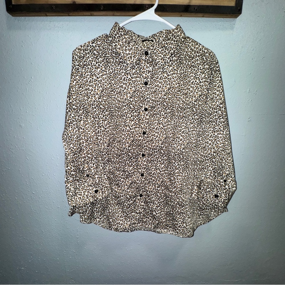 Talbots Animal Print Button Down Shirt in Brown and Black